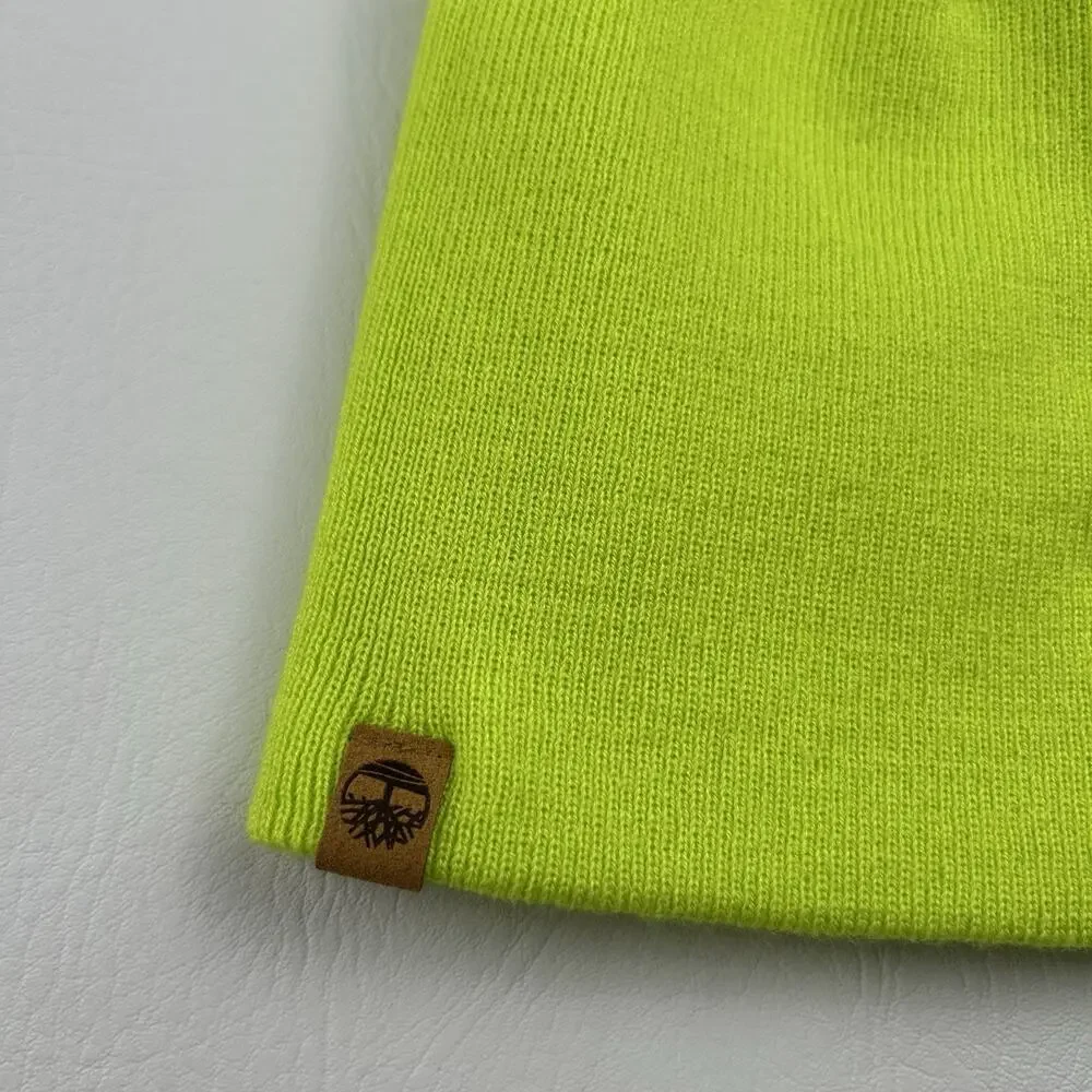 Timberland Neon Green Beanie Hat One Size Unisex Knit Logo Acrylic